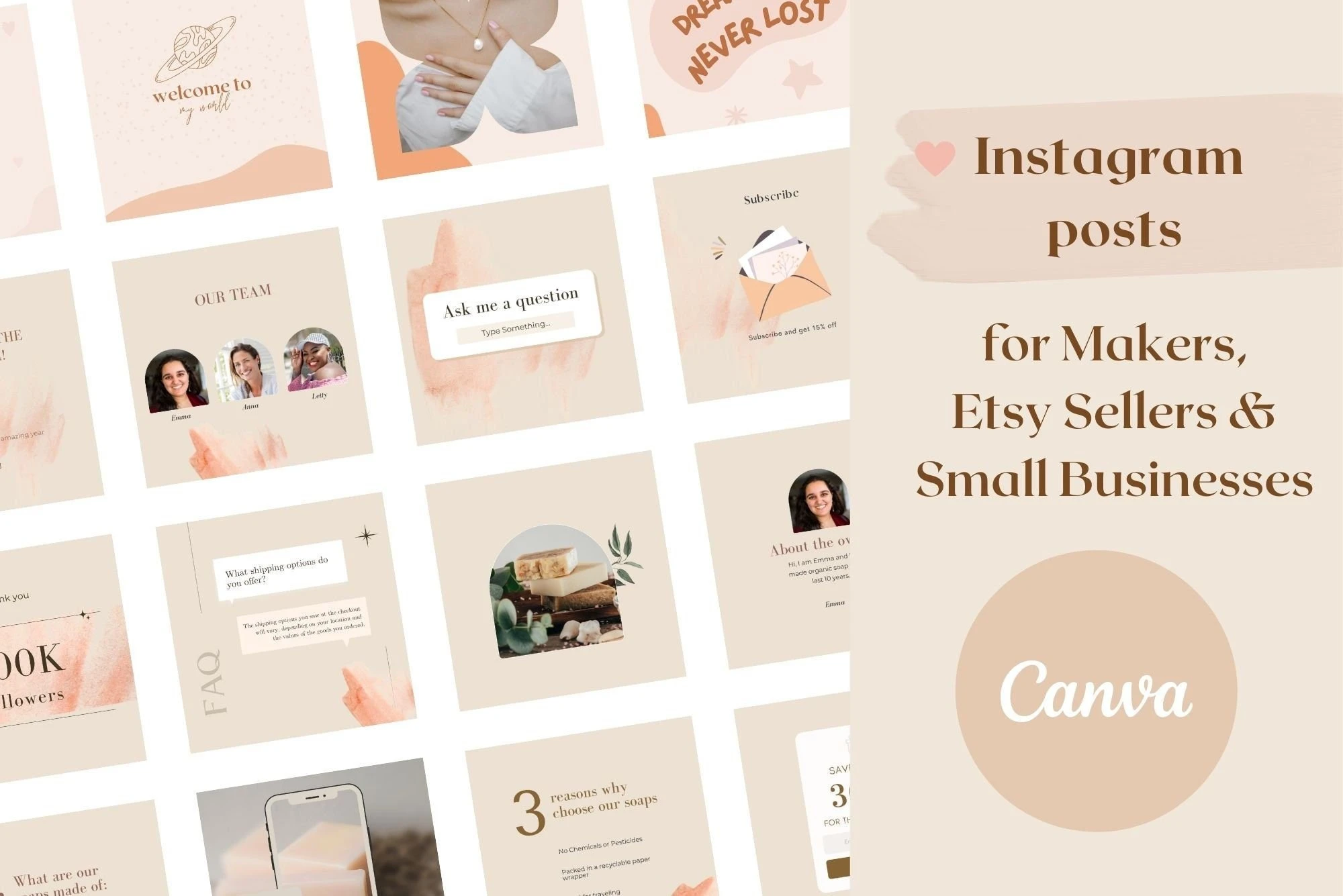 Instagram Post Templates Canva | Neutral Templates for Instagram | Canva Templates | Pastel Beige Instagram | Squarespace Designs