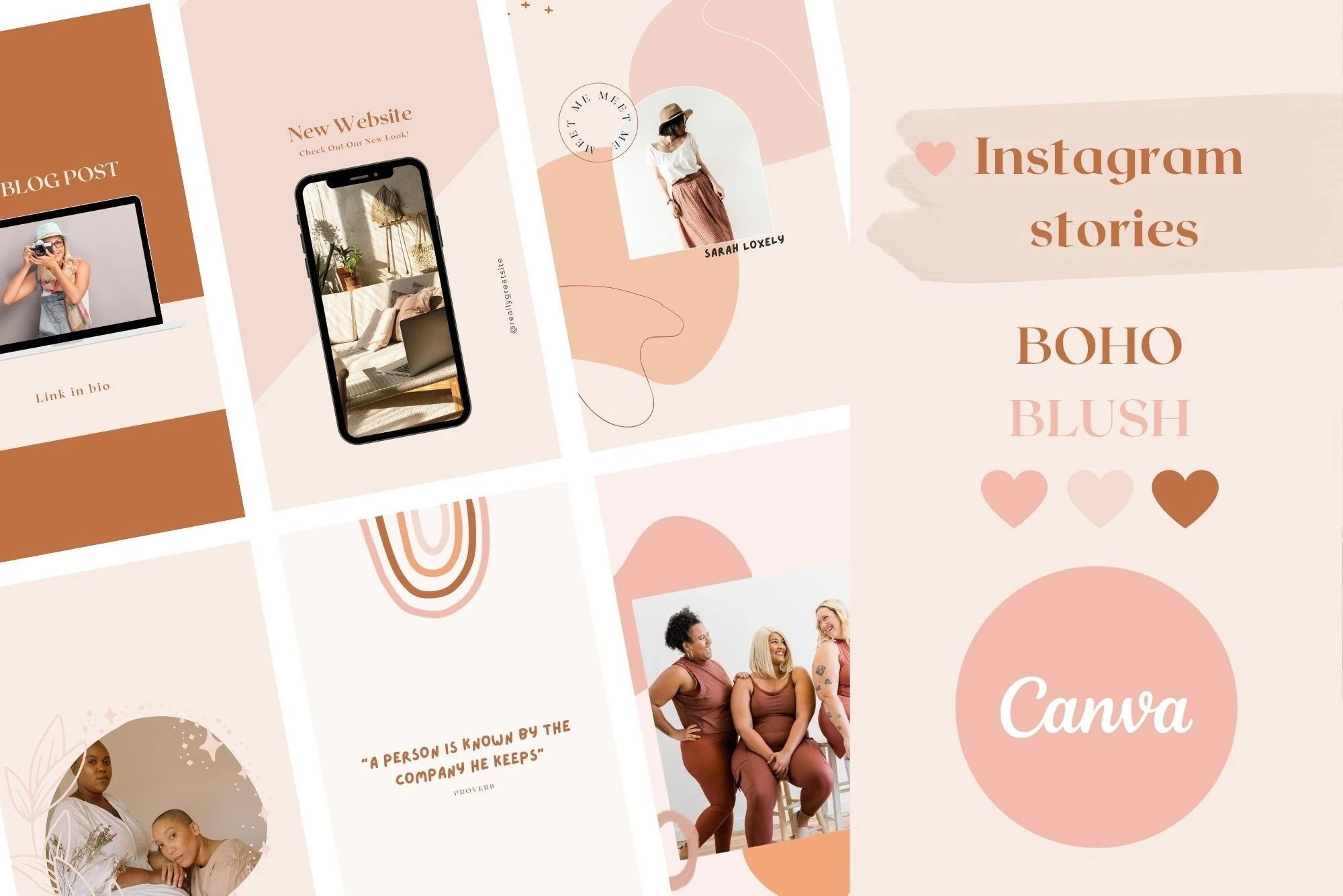 Boho Instagram Story Templates Canva | Boho Blush Quote Templates for Instagram | Canva Templates | Blush Boho Instagram
